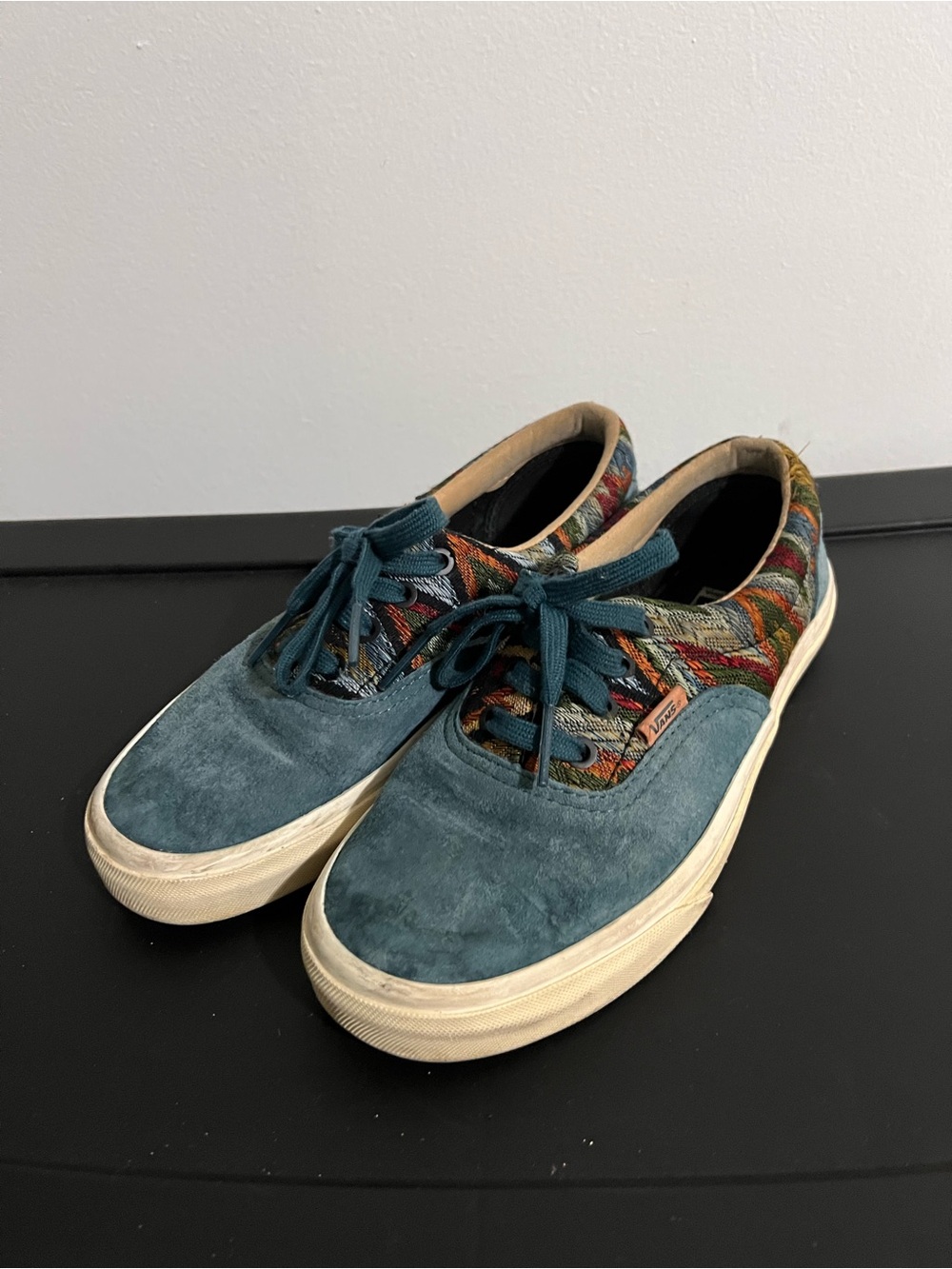 Vans Teal Suede & Multicolor Pattern Low-Top Sneakers